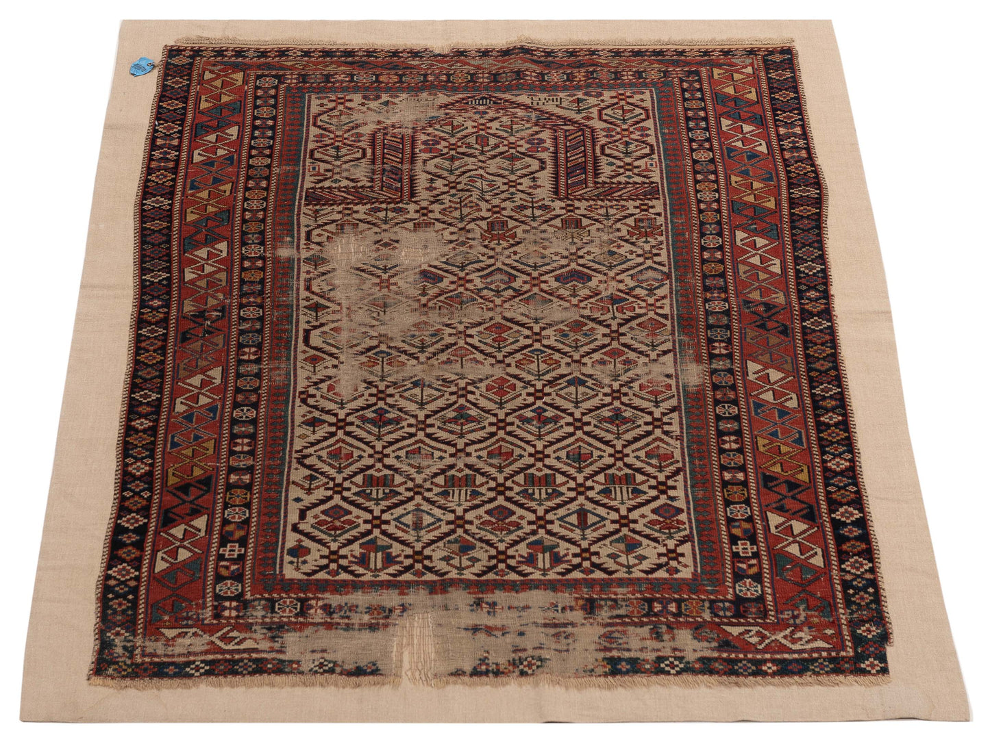 Antique Caucasian 122626 Beige Rust 3.5x4.9 Hand Knotted Rug