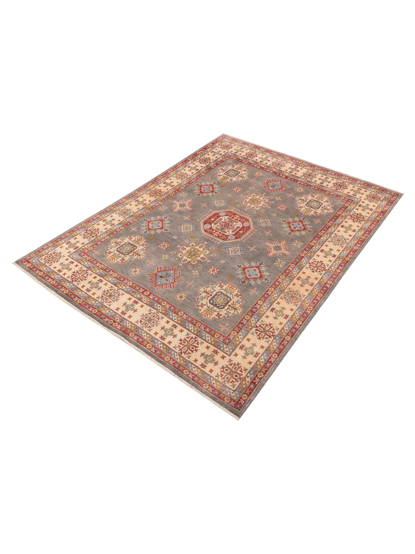 Kazak 151929 Gray Ivory 7.9x10.2 Hand Knotted Rug
