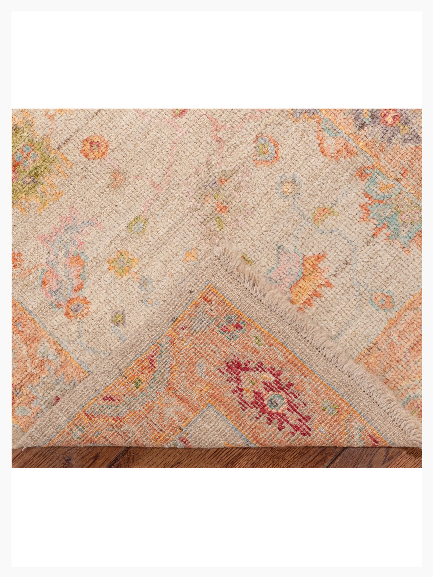 Angora Oushak 154282 Ivory Pink 2.6x13 Hand Knotted Rug