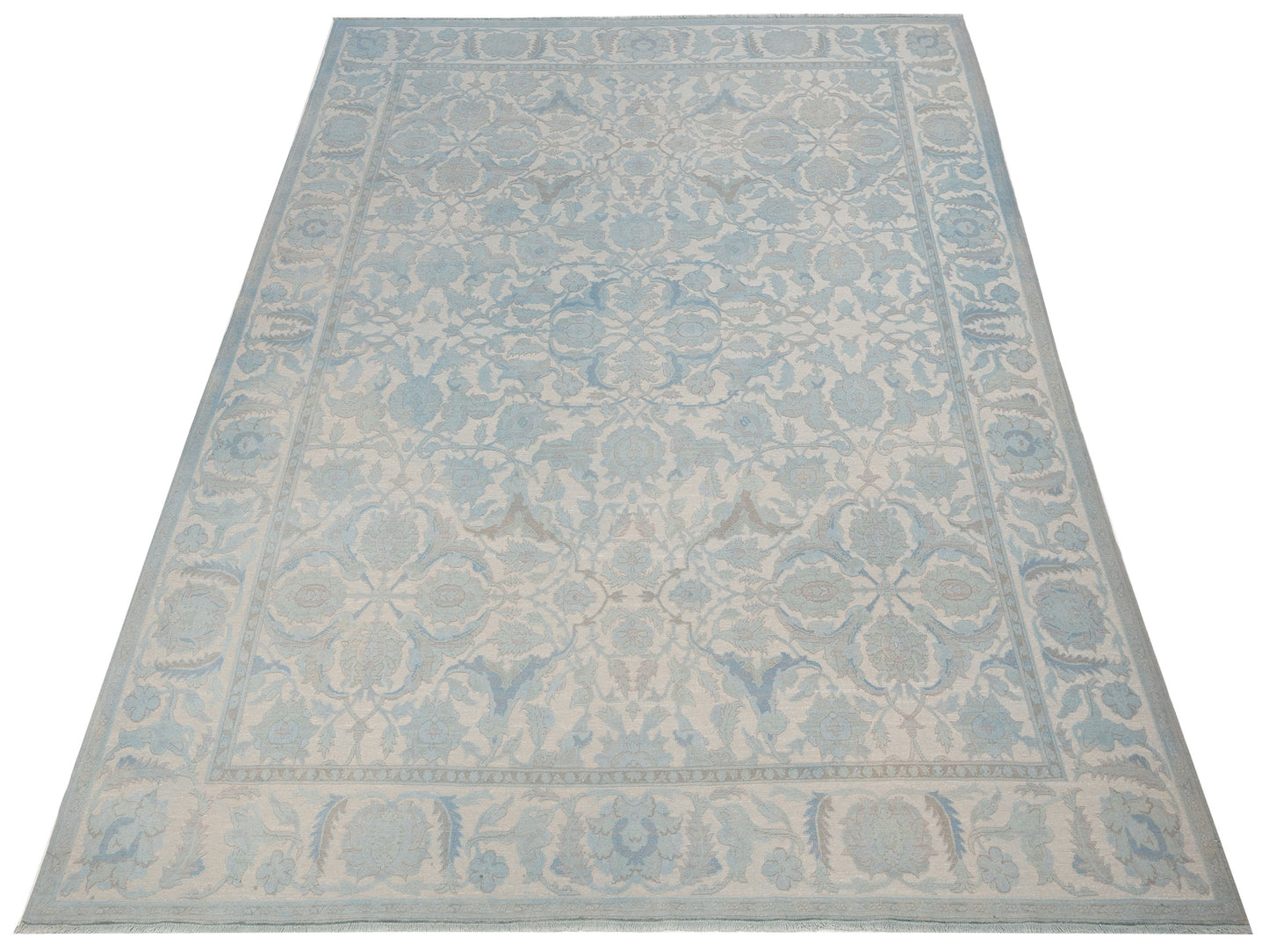 Vintage 122682 Silver Blue 10.3x13 Hand Knotted Rug