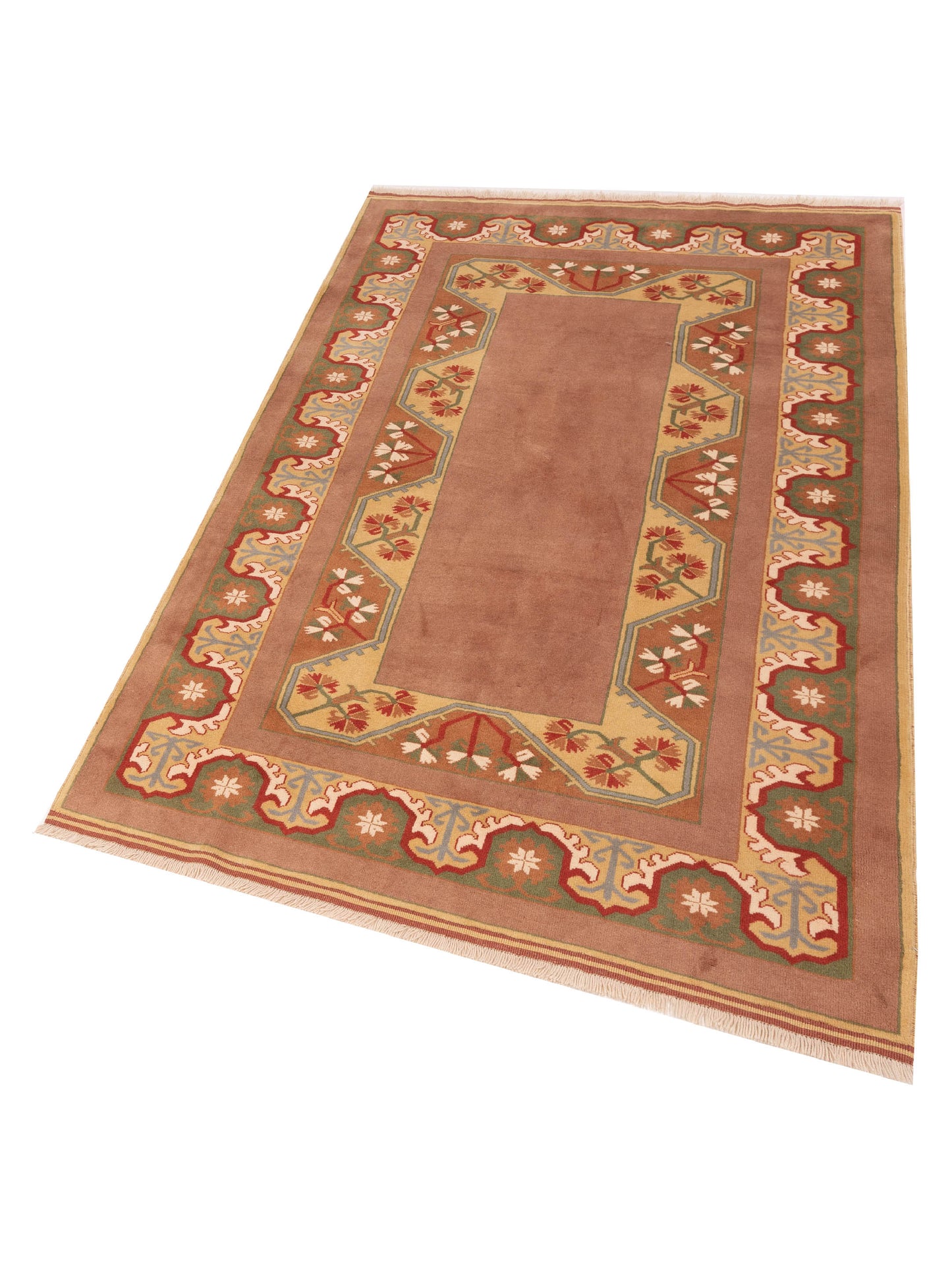 Milas 146237 Brown Green 5.2x8.3 Hand Knotted Rug