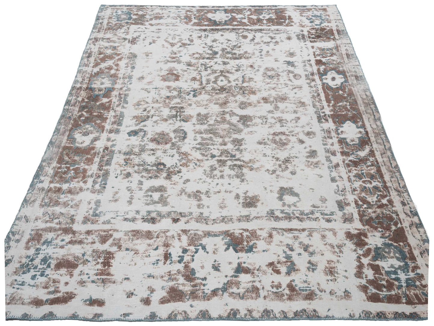Turkish Vestige Patchwork 76018 Ivory Blue 9.7x11.7 Hand Knotted Rug