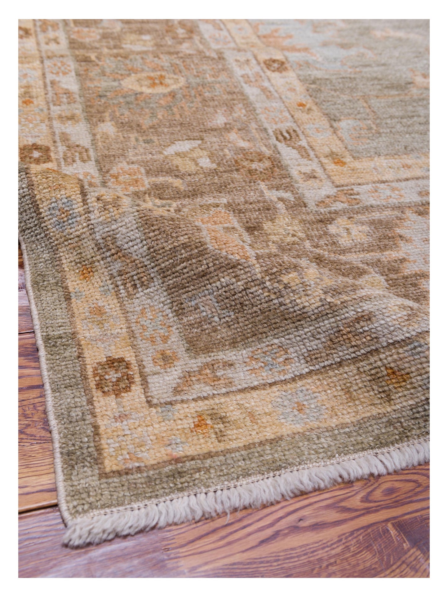 Angora Oushak 109071 Green Brown 9.4x16.3 Hand Knotted Rug
