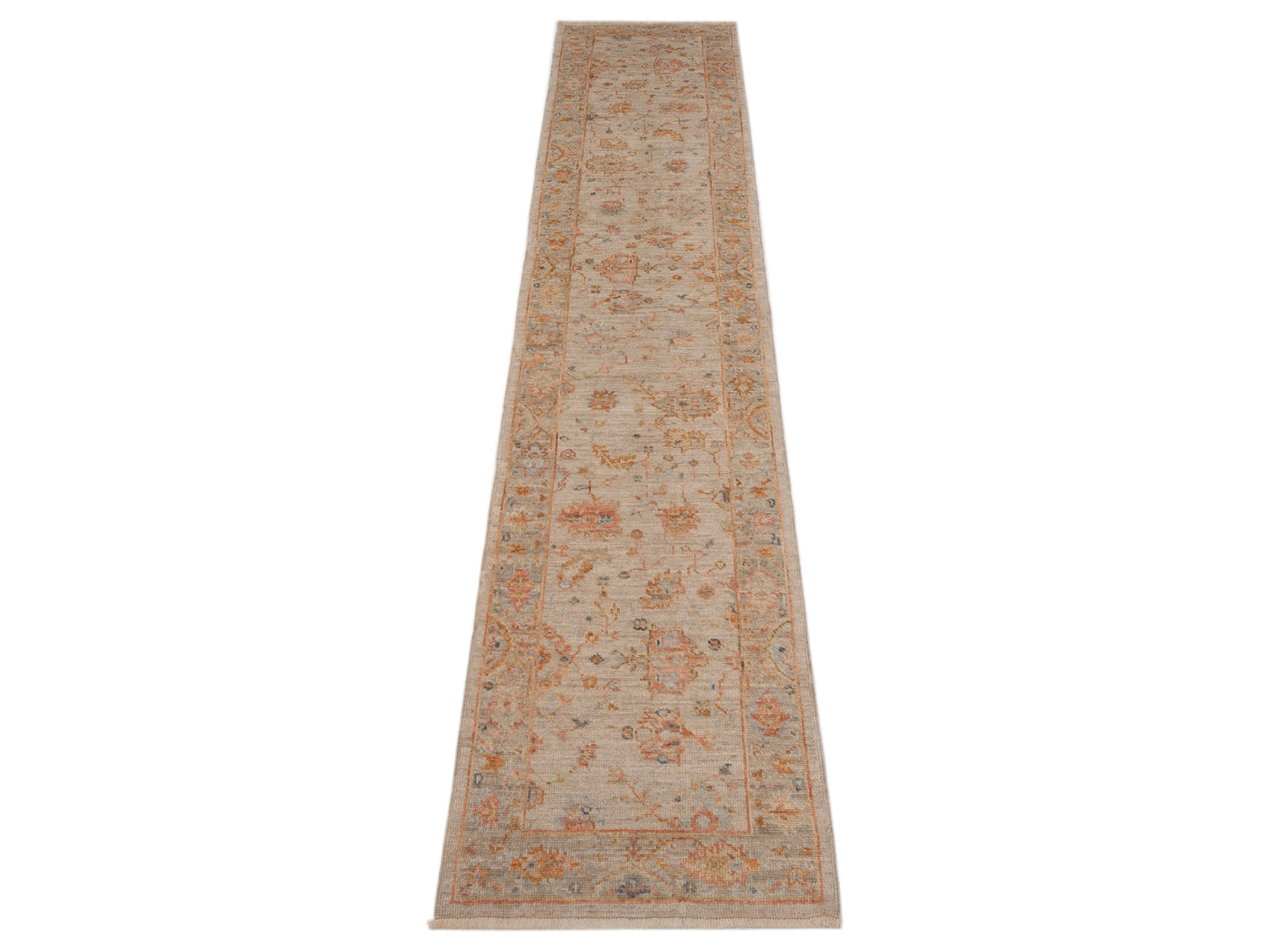 Angora Oushak 149576 Ivory Silver 2.6x14 Hand Knotted Rug