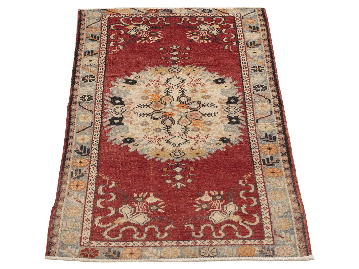Old Anatolian 154164 Red Gray 2.11x5.10 Hand Knotted Rug