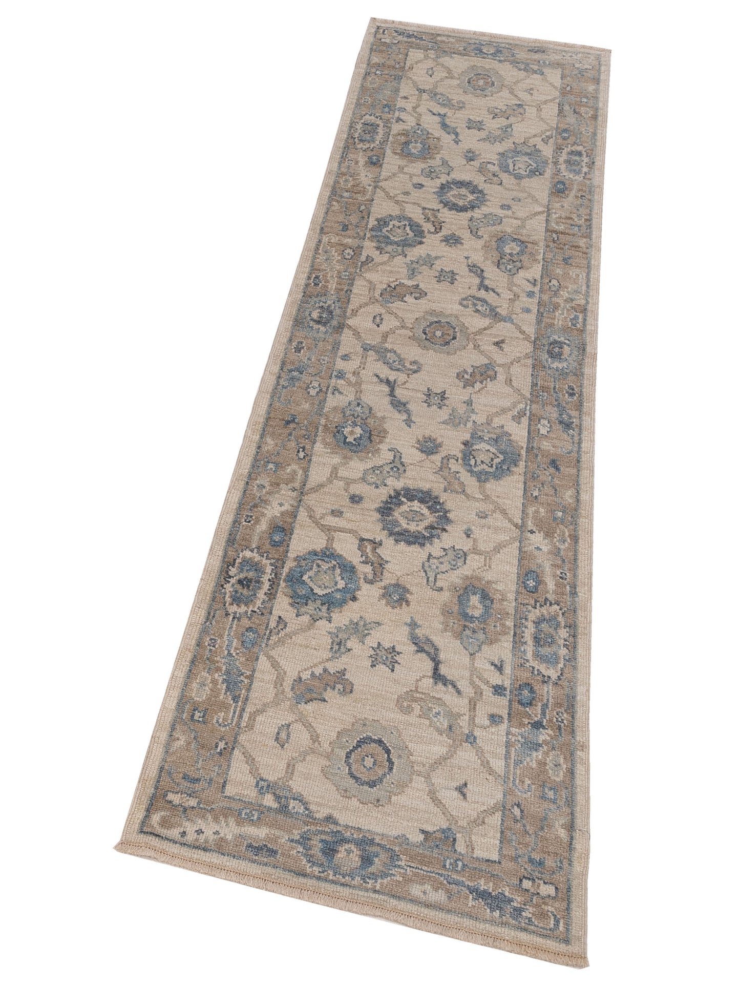 Angora Oushak 150398 Ivory Brown 2.7x9.10 Hand Knotted Rug