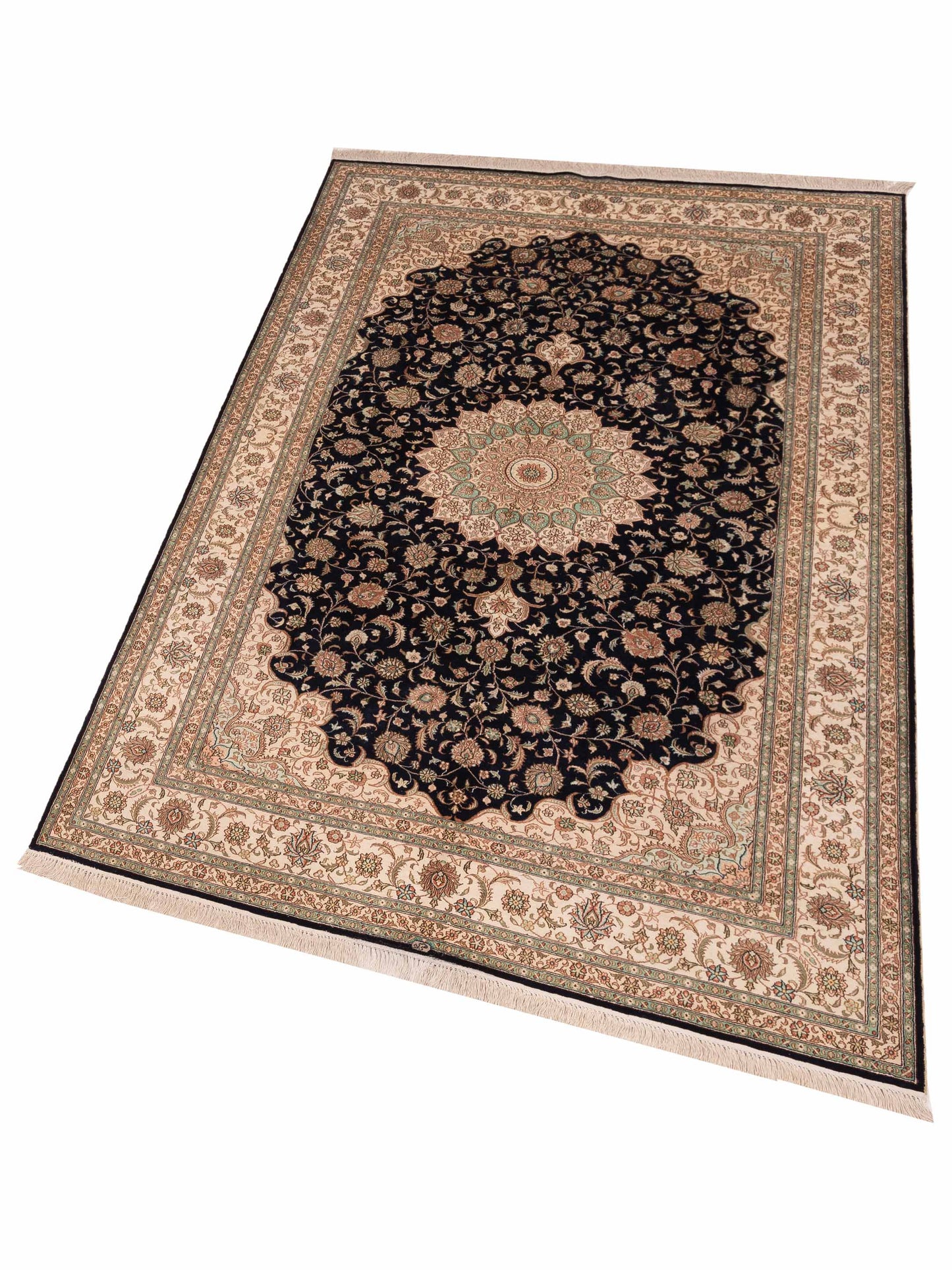 Pure Silk 122612 Black Ivory 5.1x7.9 Hand Knotted Rug