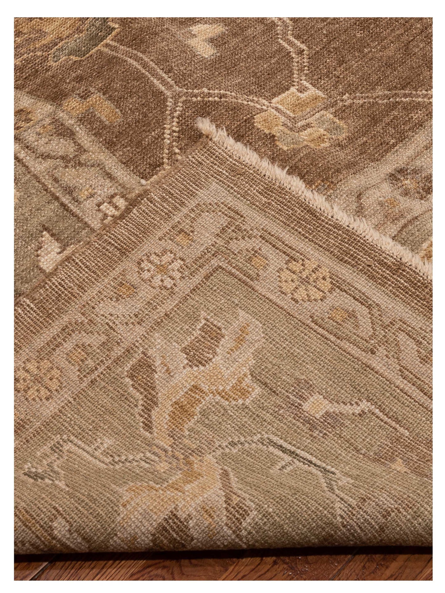 Angora Oushak 129077 Brown Green 13.2x16.2 Hand Knotted Rug