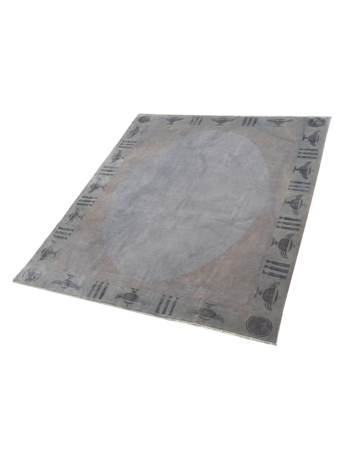 Vintage 951006 Gray 7.11x9.2 Hand Knotted Rug