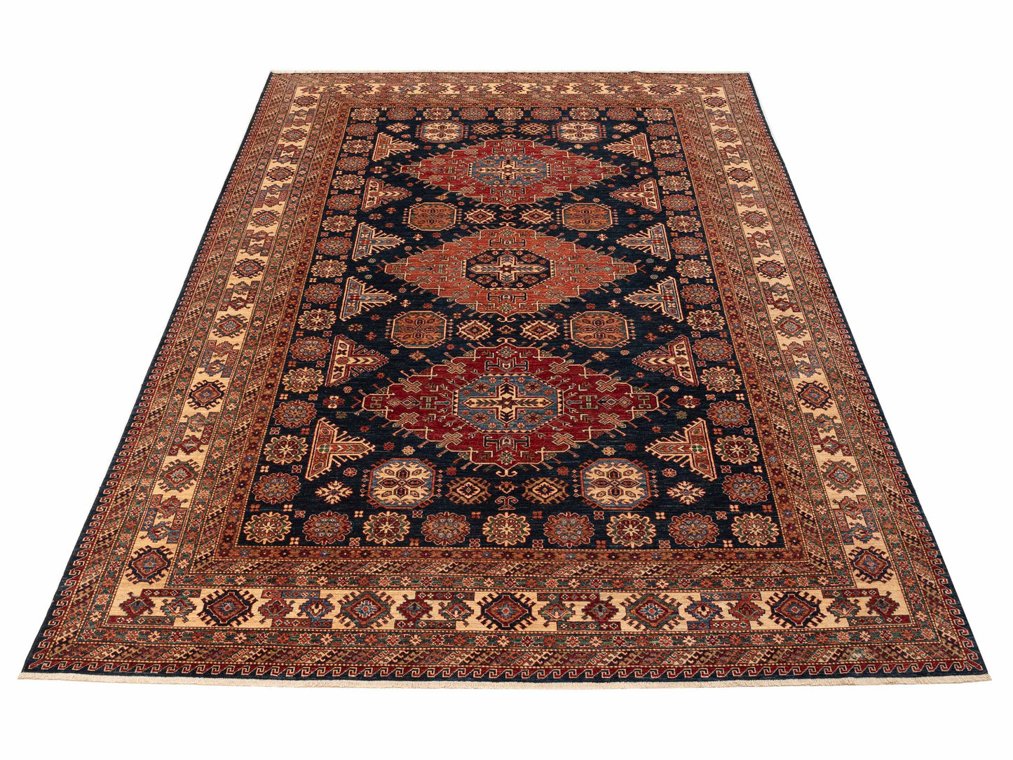 Artisan Kazak 152849 Navy Ivory 9.9x13.8 Hand Knotted Rug
