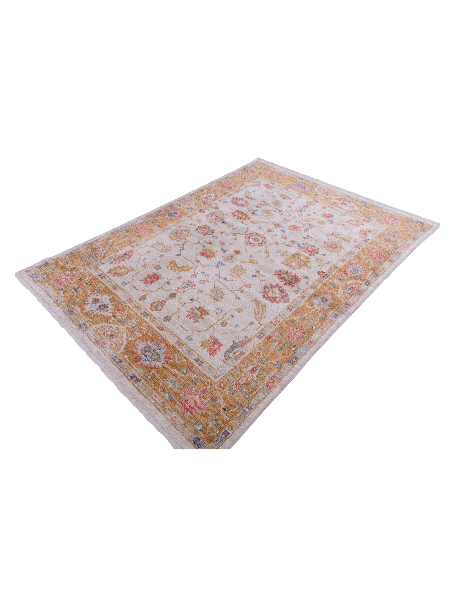Angora Oushak 144603 Ivory Orange 5.1x7 Hand Knotted Rug