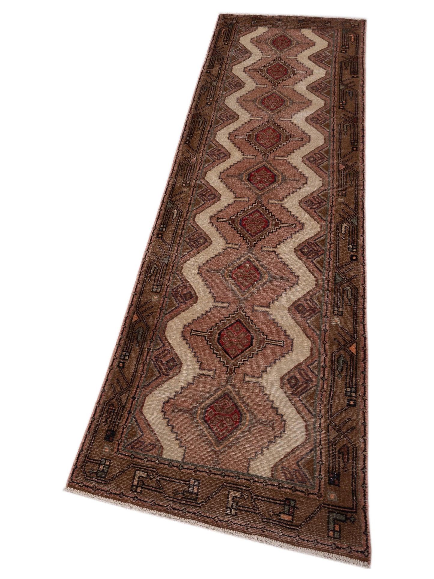 Persian 147733 Ivory Brown 2.7x10 Hand Knotted Rug