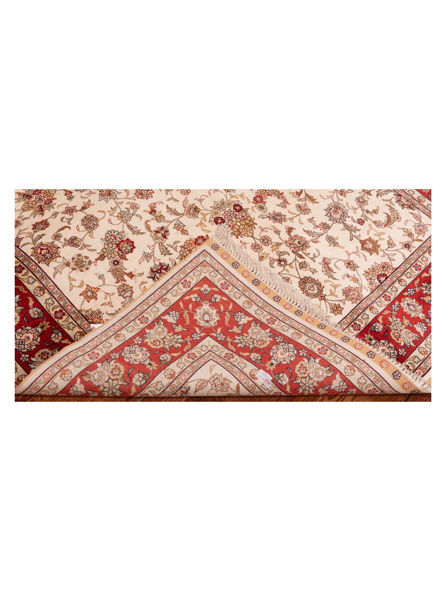 Pure Silk 111686 Ivory Red 4.6x6.7 Hand Knotted Rug