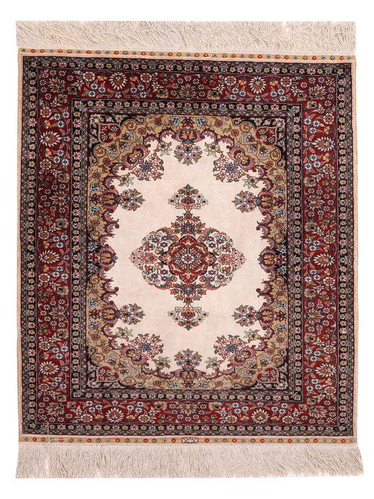 Pasha Pure Silk  Ivory Red Traditional