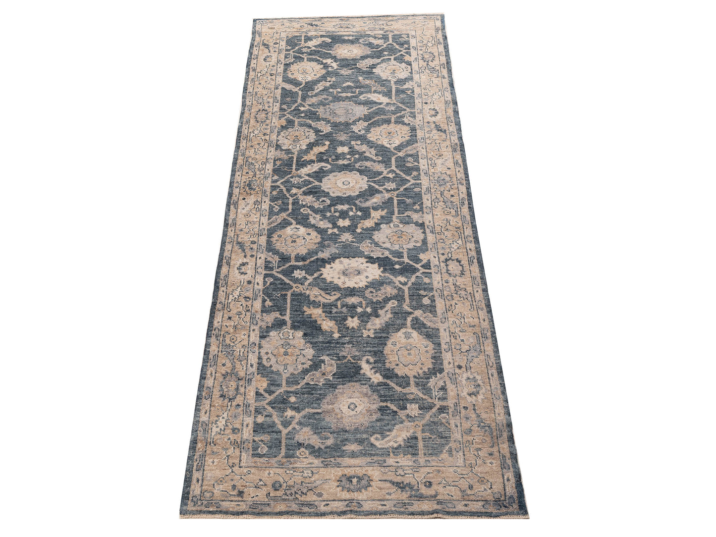 Angora Oushak 156238 Blue Cream 4x11.6 Hand Knotted Rug