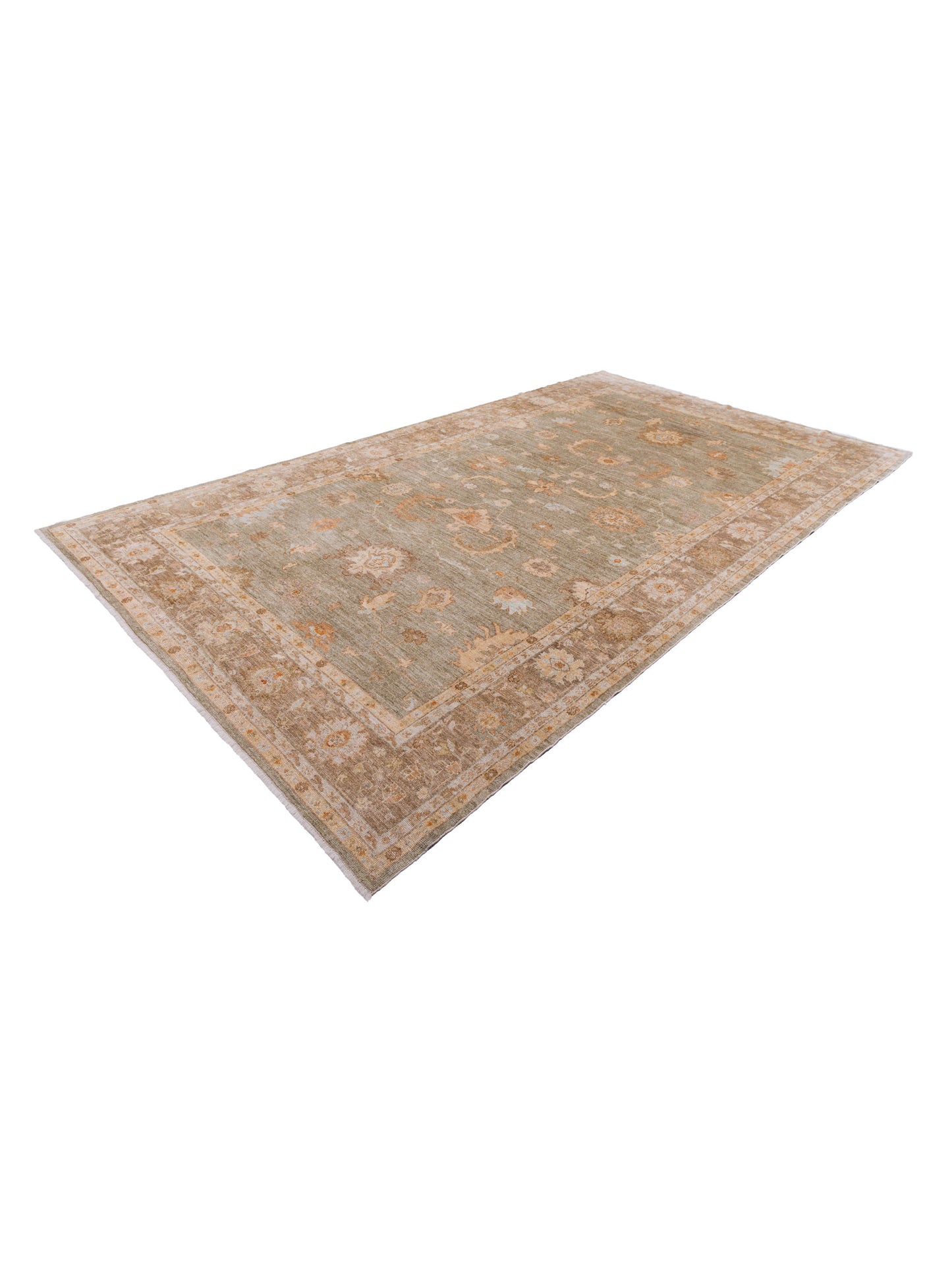 Angora Oushak 109071 Green Brown 9.4x16.3 Hand Knotted Rug