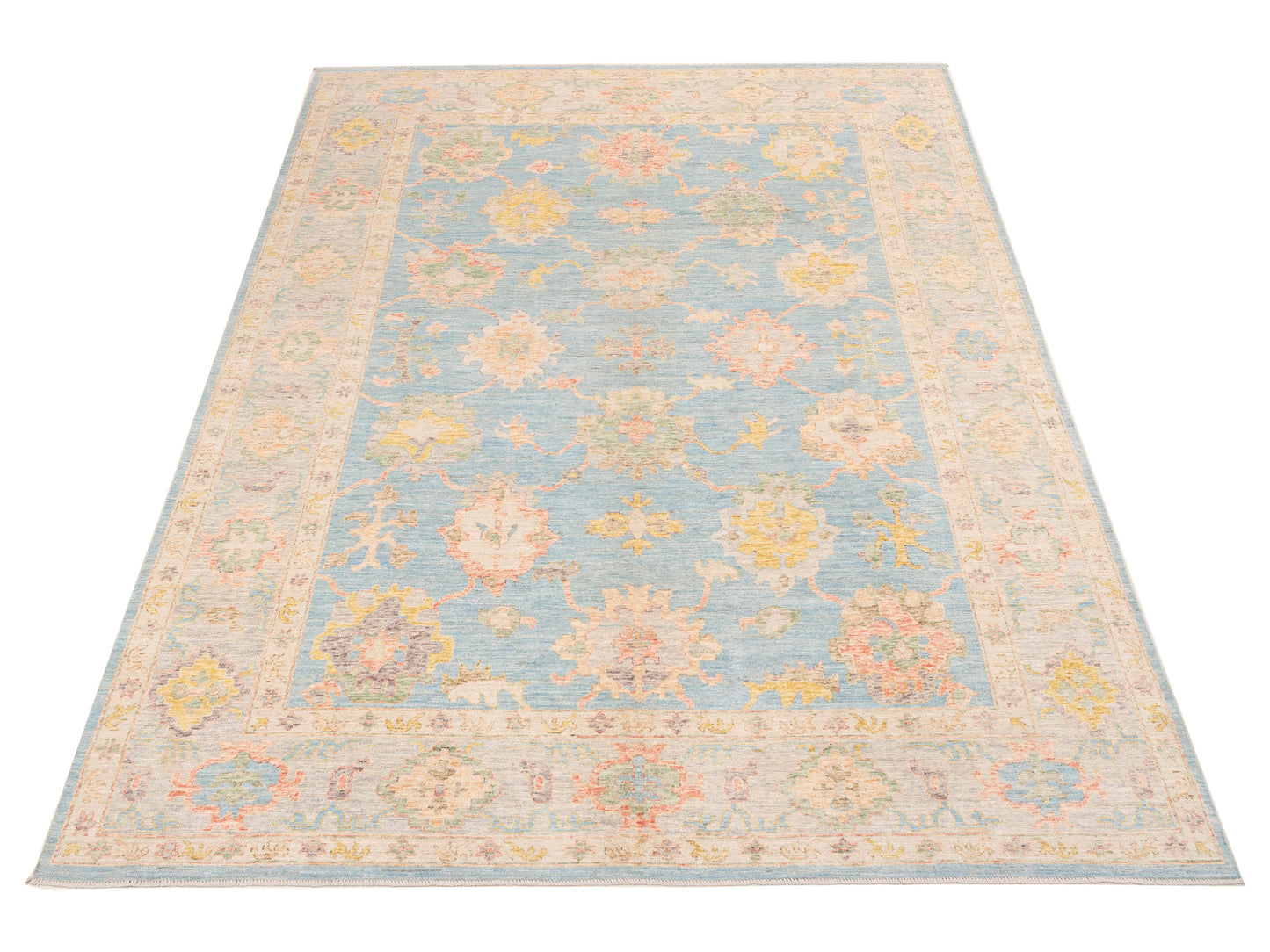 Anadol Oushak 151548 Light Blue Cream 10x13.7 Hand Knotted Rug