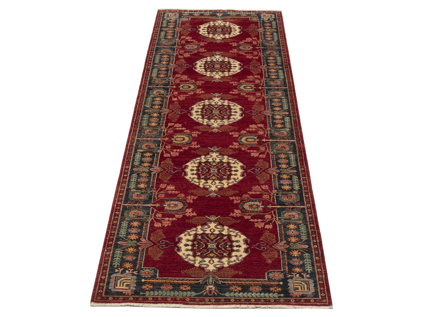 Sultan 152363 Red Blue 4.2x12 Hand Knotted Rug