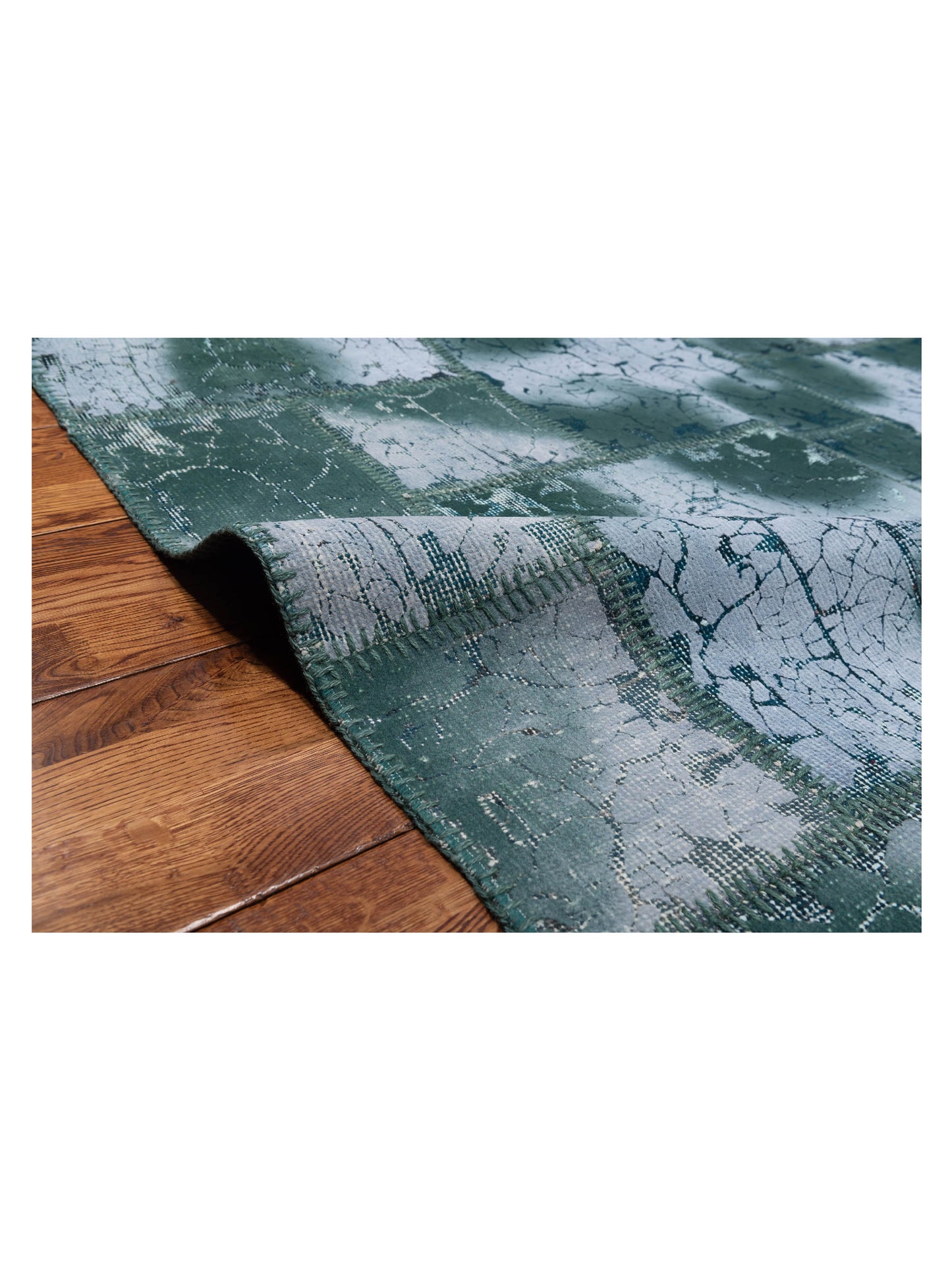 Turkish Vestige Patchwork 129787 Green 9.10x13.2 Hand Knotted Rug