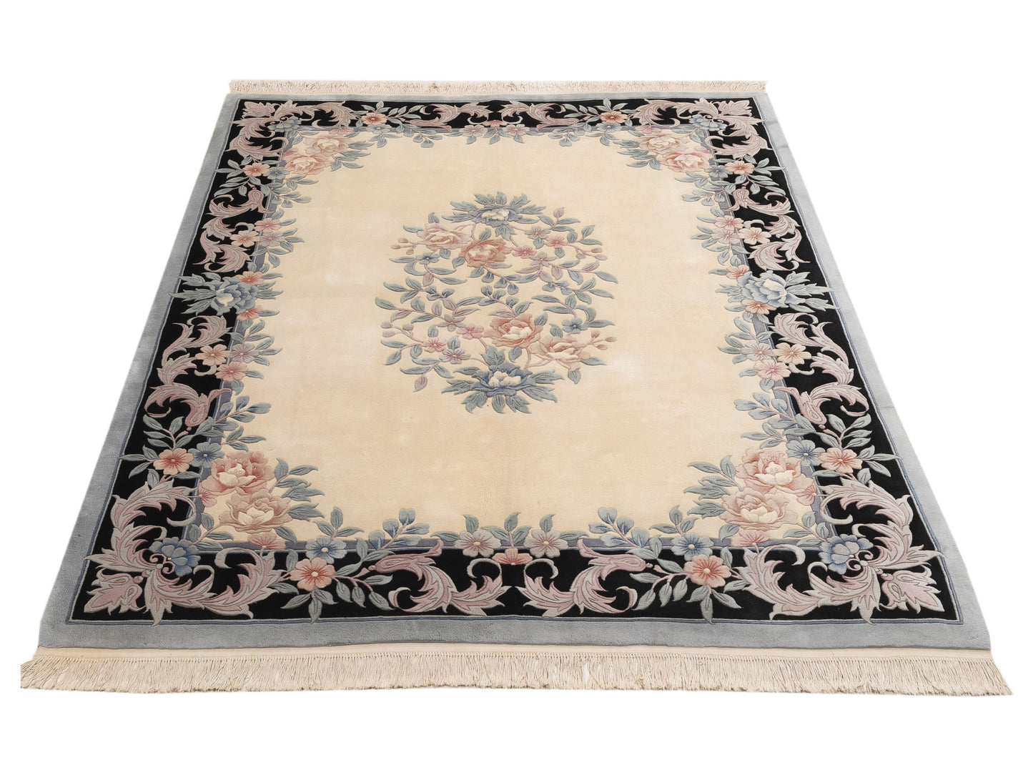 Magnolia 999979 Ivory Black 7.9x9.7 Hand Knotted Rug