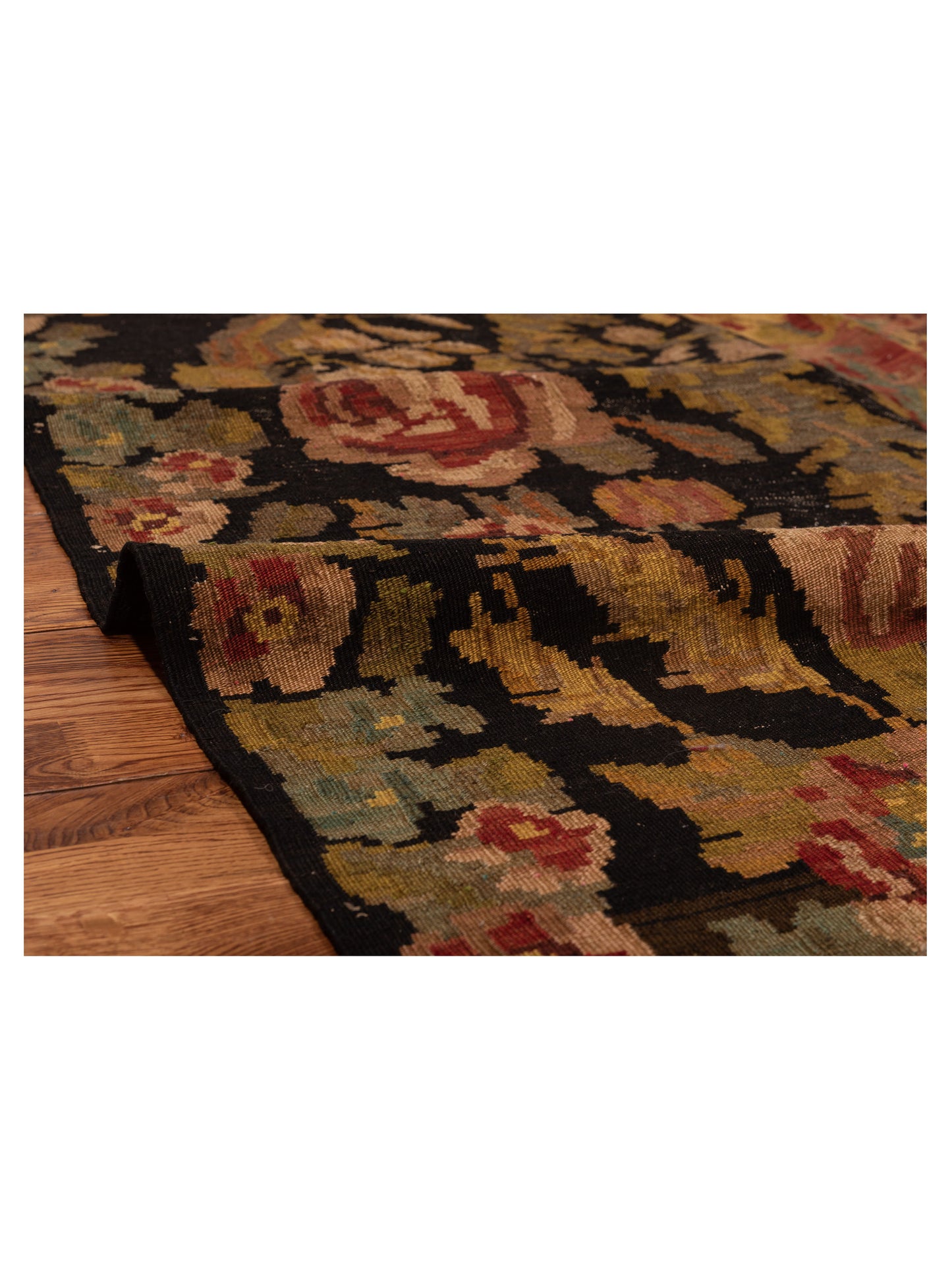 Old Basserabian Kilim 80434 Black 6.5x9.8 Hand Woven Rug