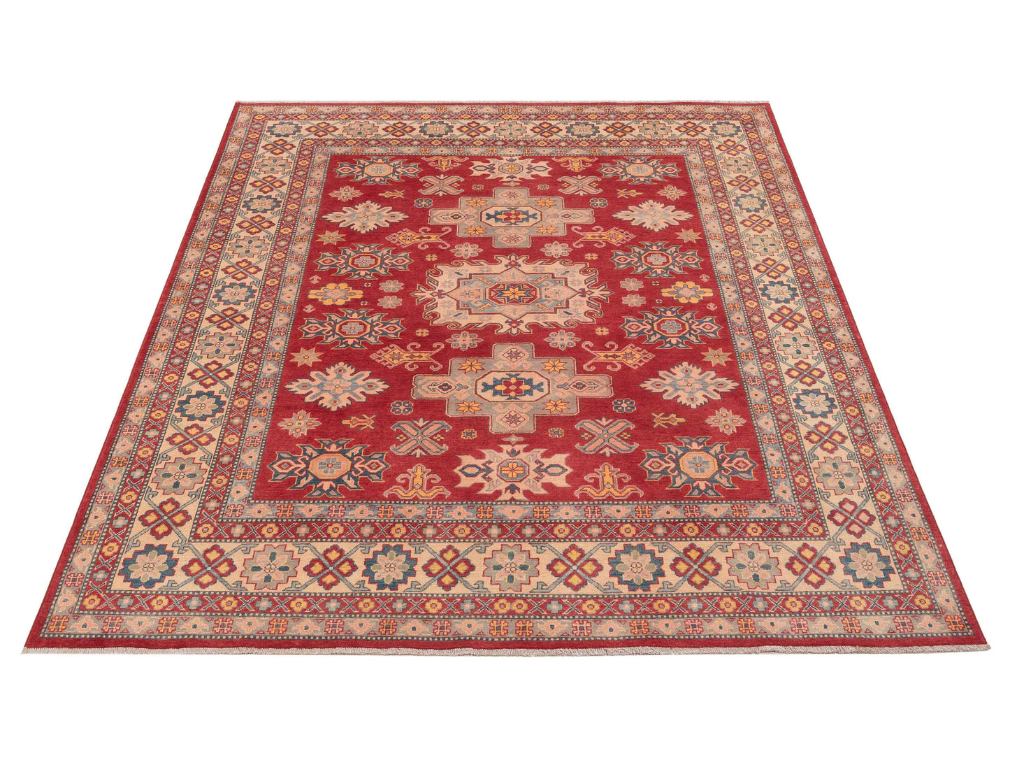 Kazak 151924 Red Ivory 8.1x9.7 Hand Knotted Rug