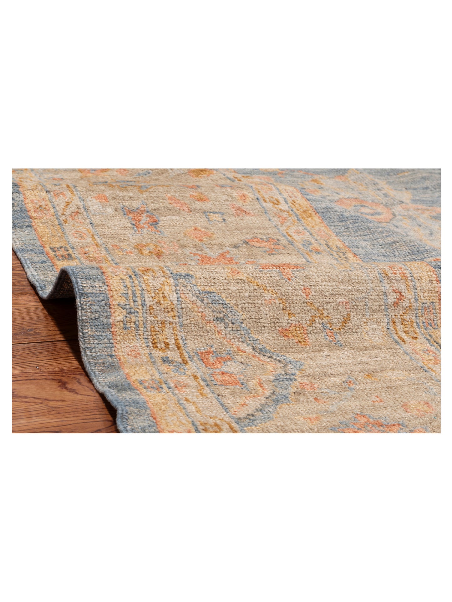 Angora Oushak 149268 Teal Blue Light Brown 9.10x12.9 Hand Knotted Rug