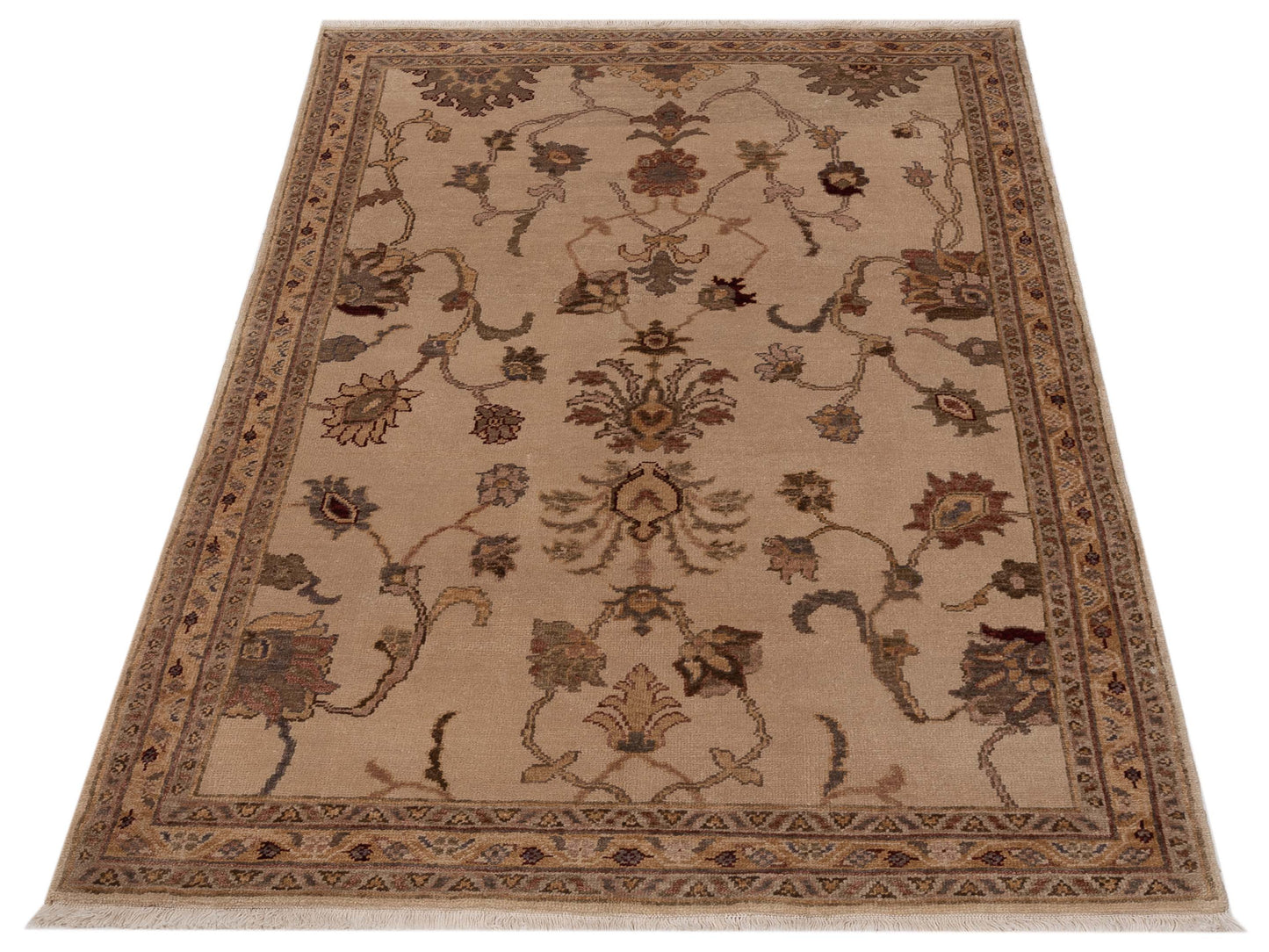 Turkish Elvan 78113 Ivory Gold 4x6.4 Hand Knotted Rug