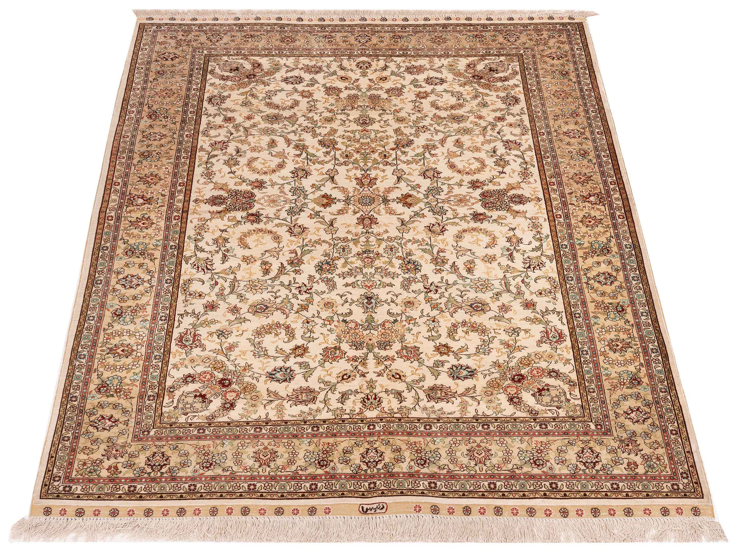 Pure Silk 118103 Ivory Gold 4.1x6 Hand Knotted Rug