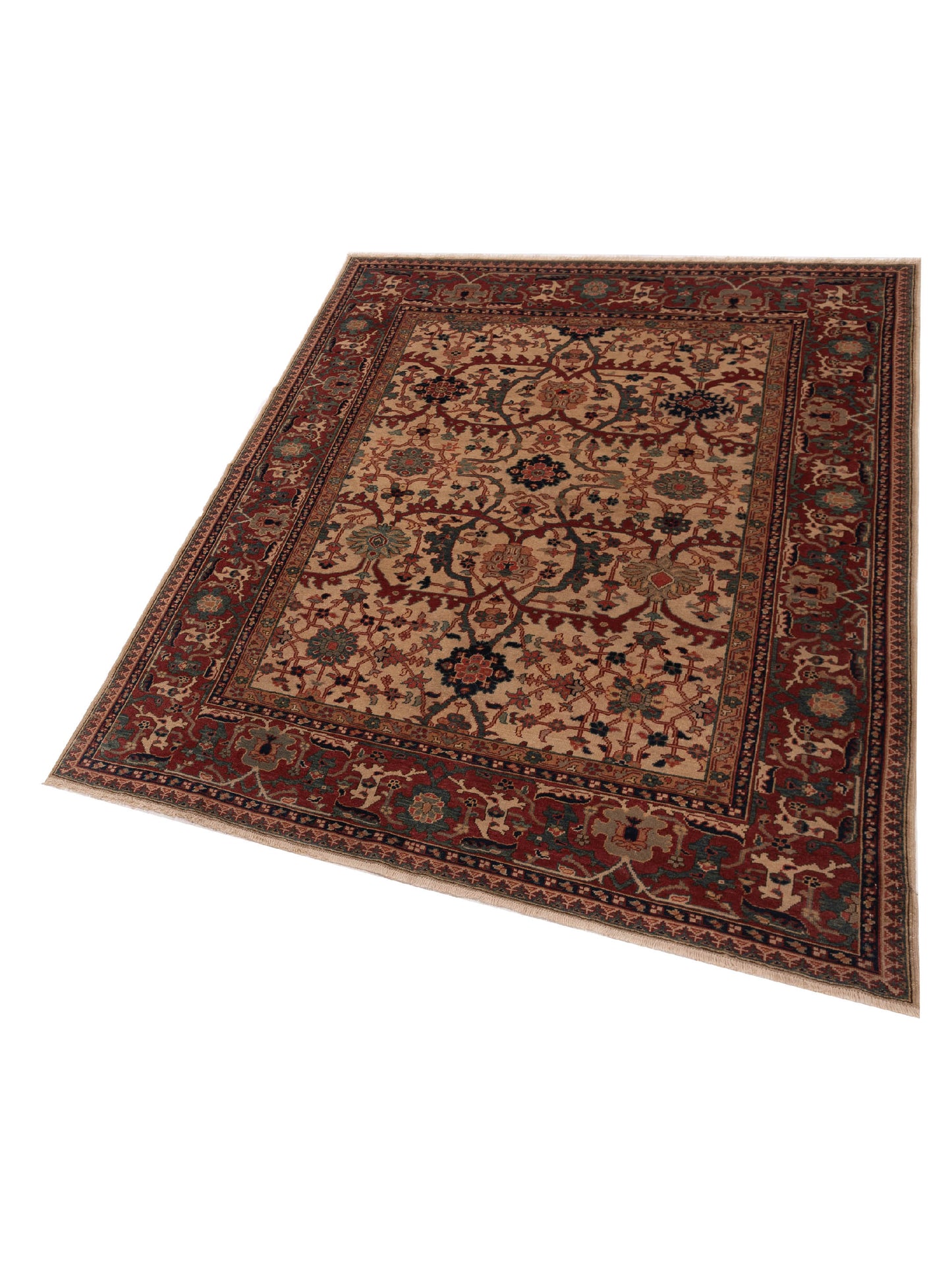 Antique Loom 147424 Ivory Red 6.6x8 Hand Knotted Rug