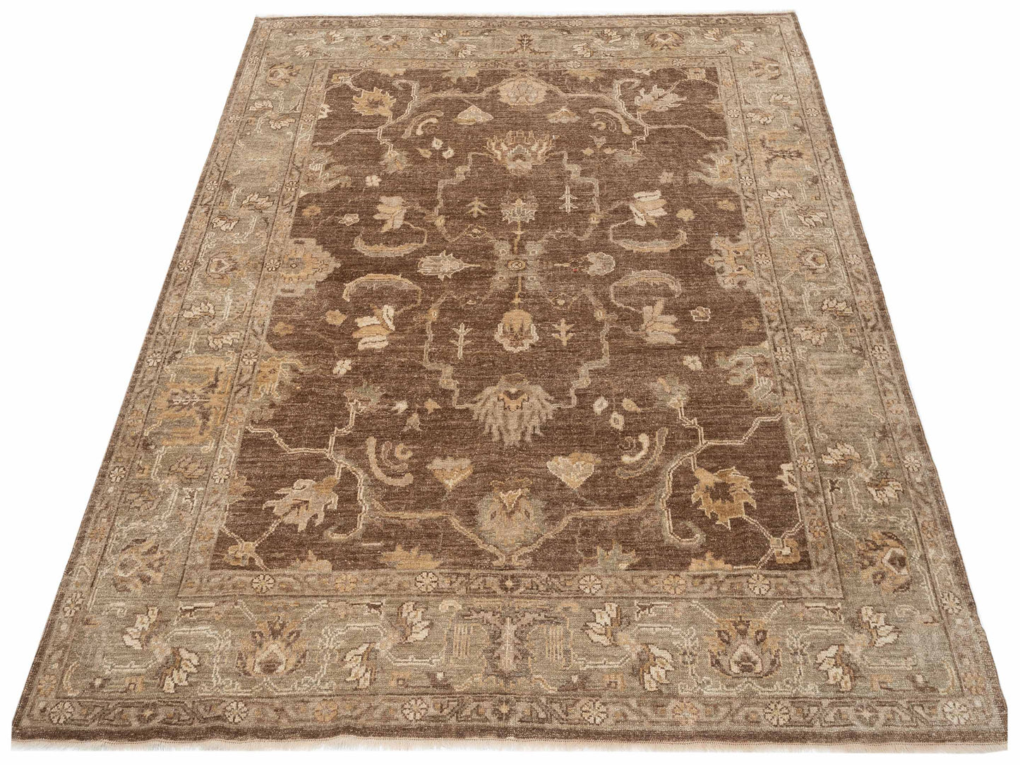 Angora Oushak 129271 Brown Green 8.5x9.3 Hand Knotted Rug