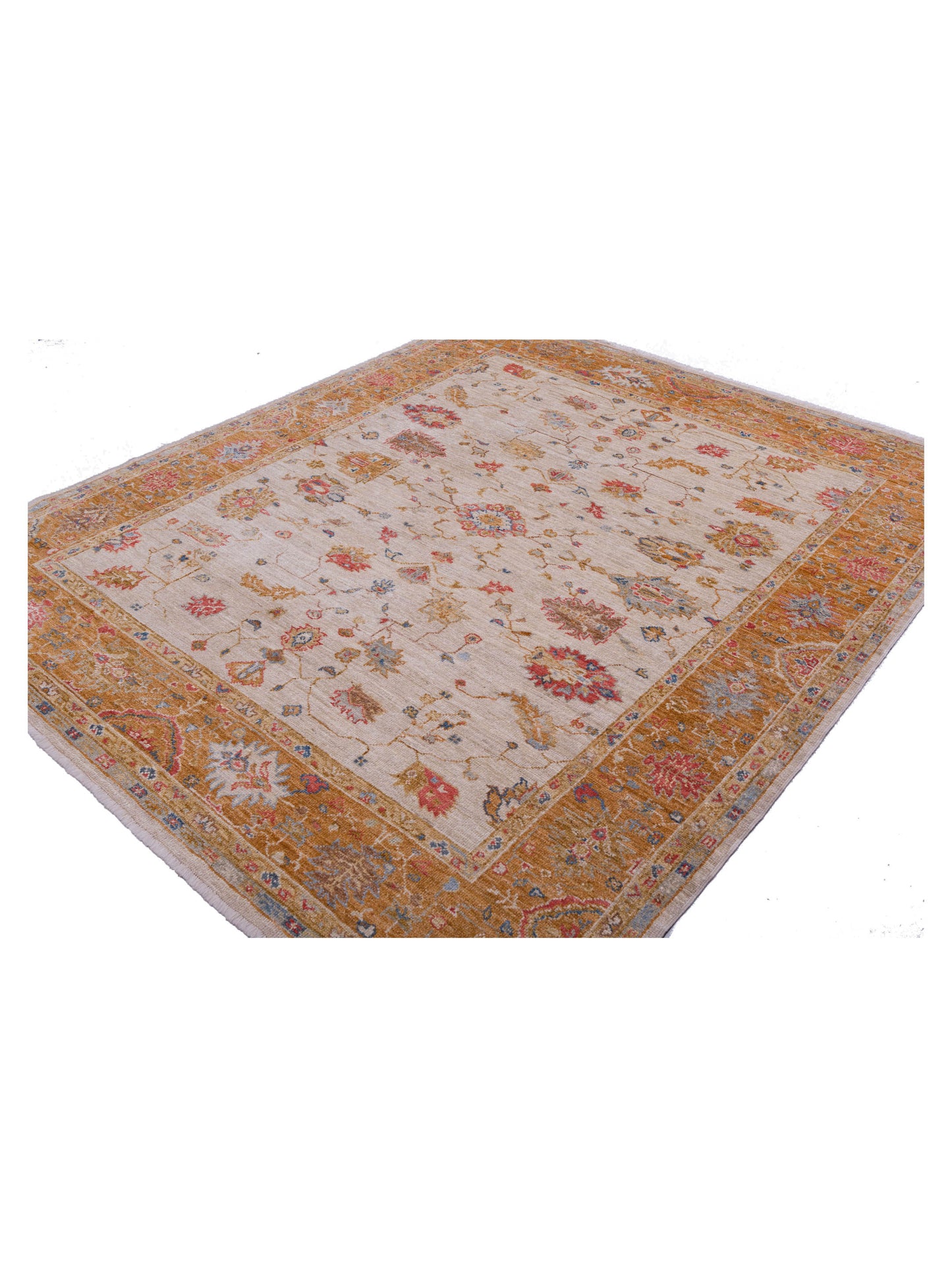 Angora Oushak 144629 Ivory Orange 8.3x9.8 Hand Knotted Rug