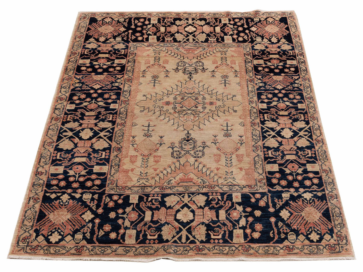 Akcha 154318 Beige Blue 5.5x8.1 Hand Knotted Rug