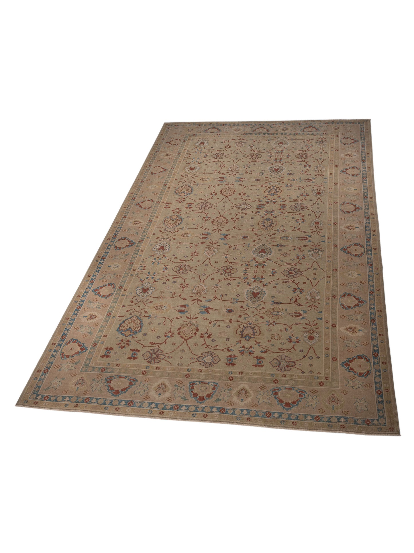 Turkish Elvan 78338 Light Green Taupe 12.8x17.8 Hand Knotted Rug