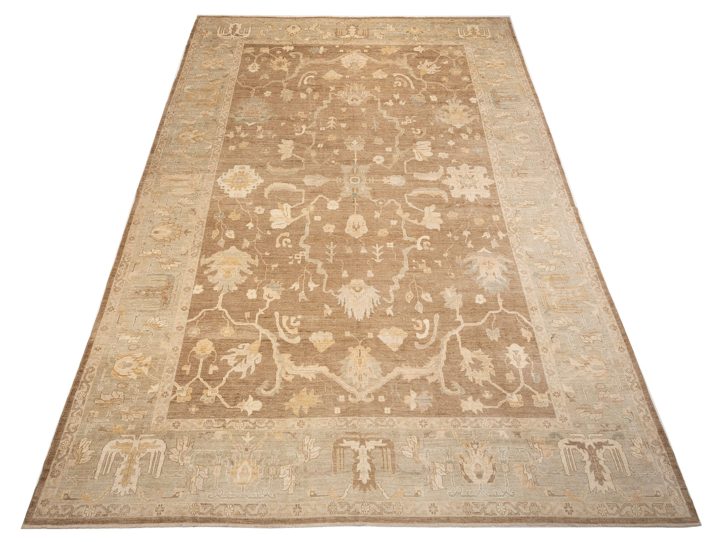 Angora Oushak 129089 Brown Green 14.5x21.2 Hand Knotted Rug