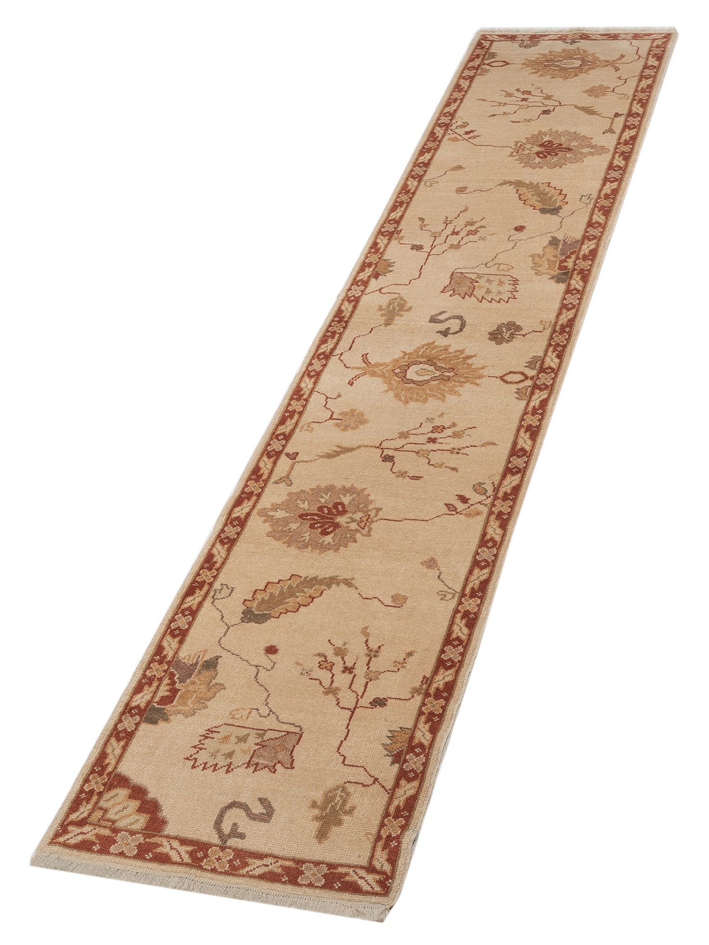 Angora Oushak 121929 Beige Rust 2.7x12.5 Hand Knotted Rug