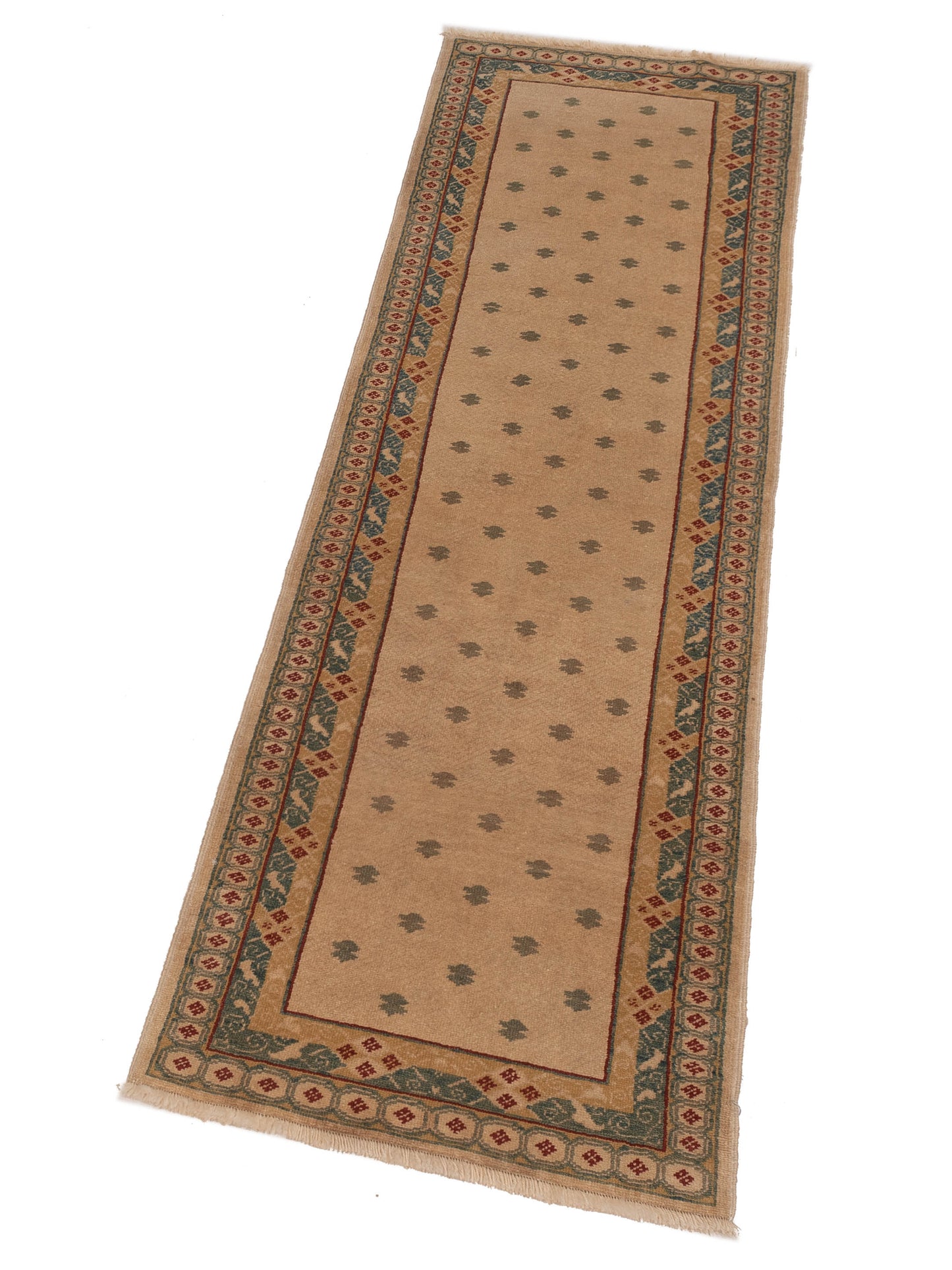 Antique Loom 147407 Ivory Green 2.6x8.1 Hand Knotted Rug