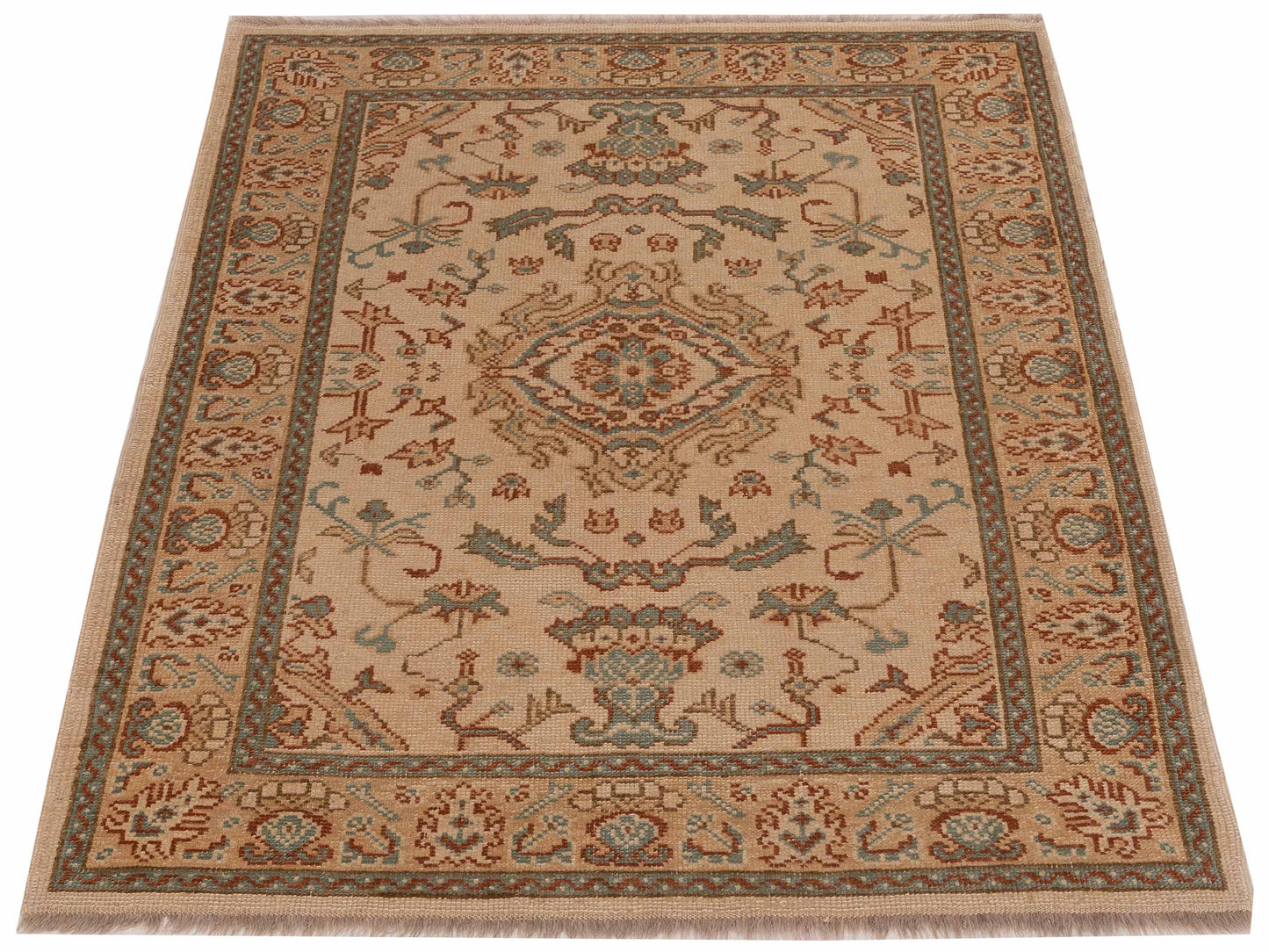 Anadol Oushak 129723 Ivory Gold 4.4x5.7 Hand Knotted Rug