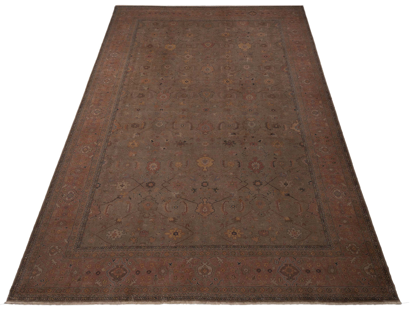 Turkish Elvan 76036 Green Pink 12.2x17.4 Hand Knotted Rug