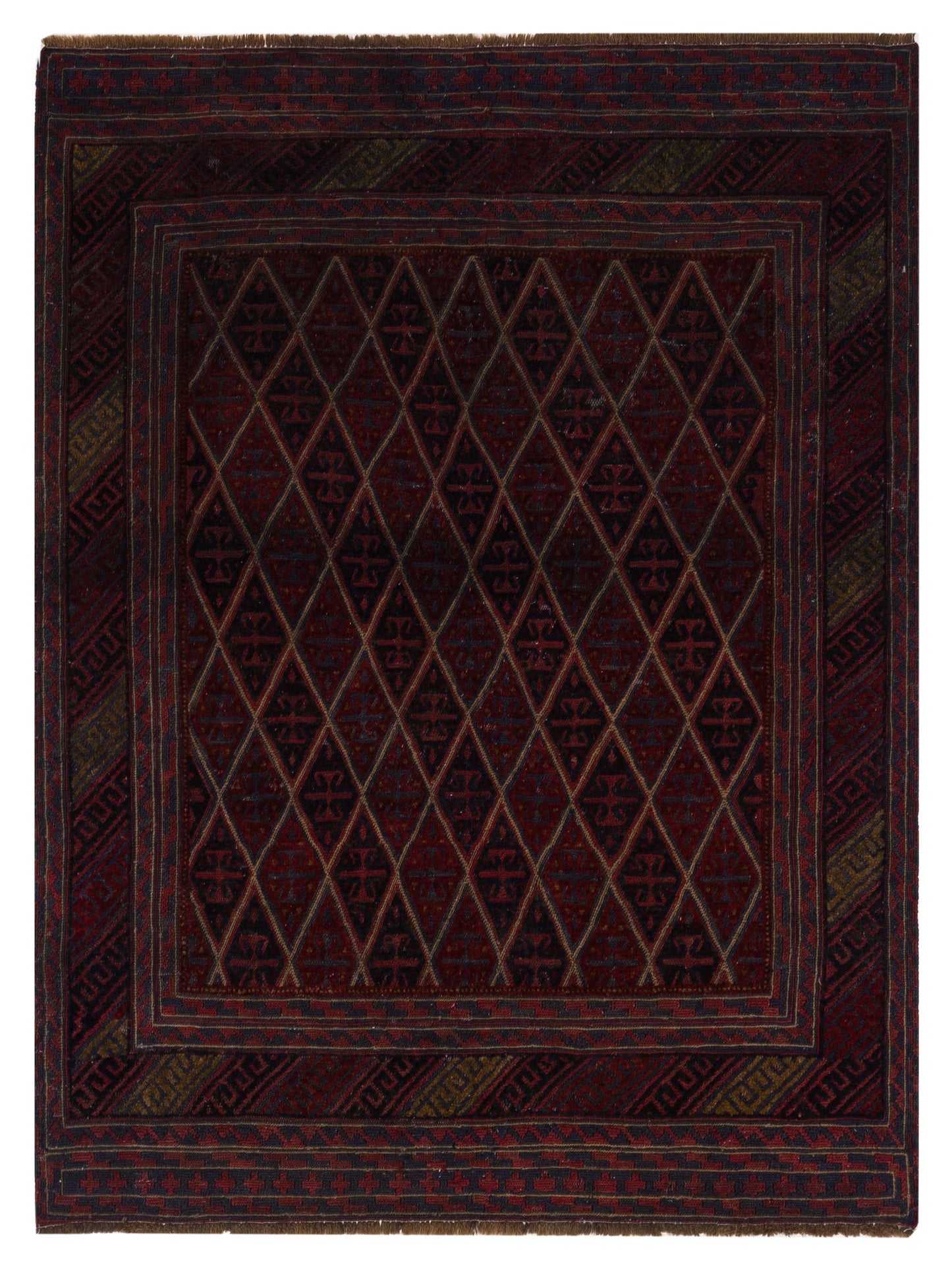 Nomad Afghan Soumak  Charcoal Red Tribal