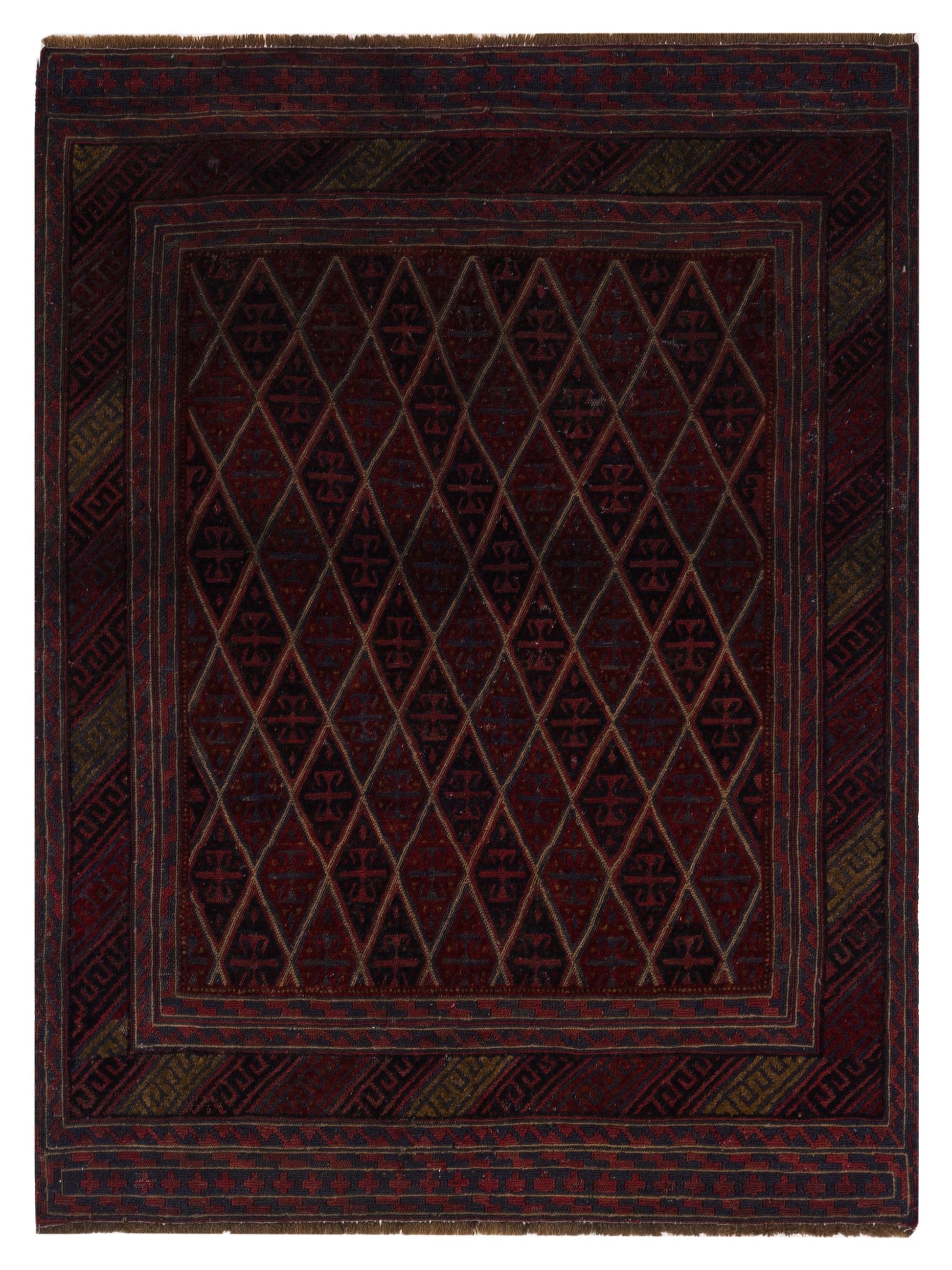 Nomad Afghan Soumak  Charcoal Red Tribal