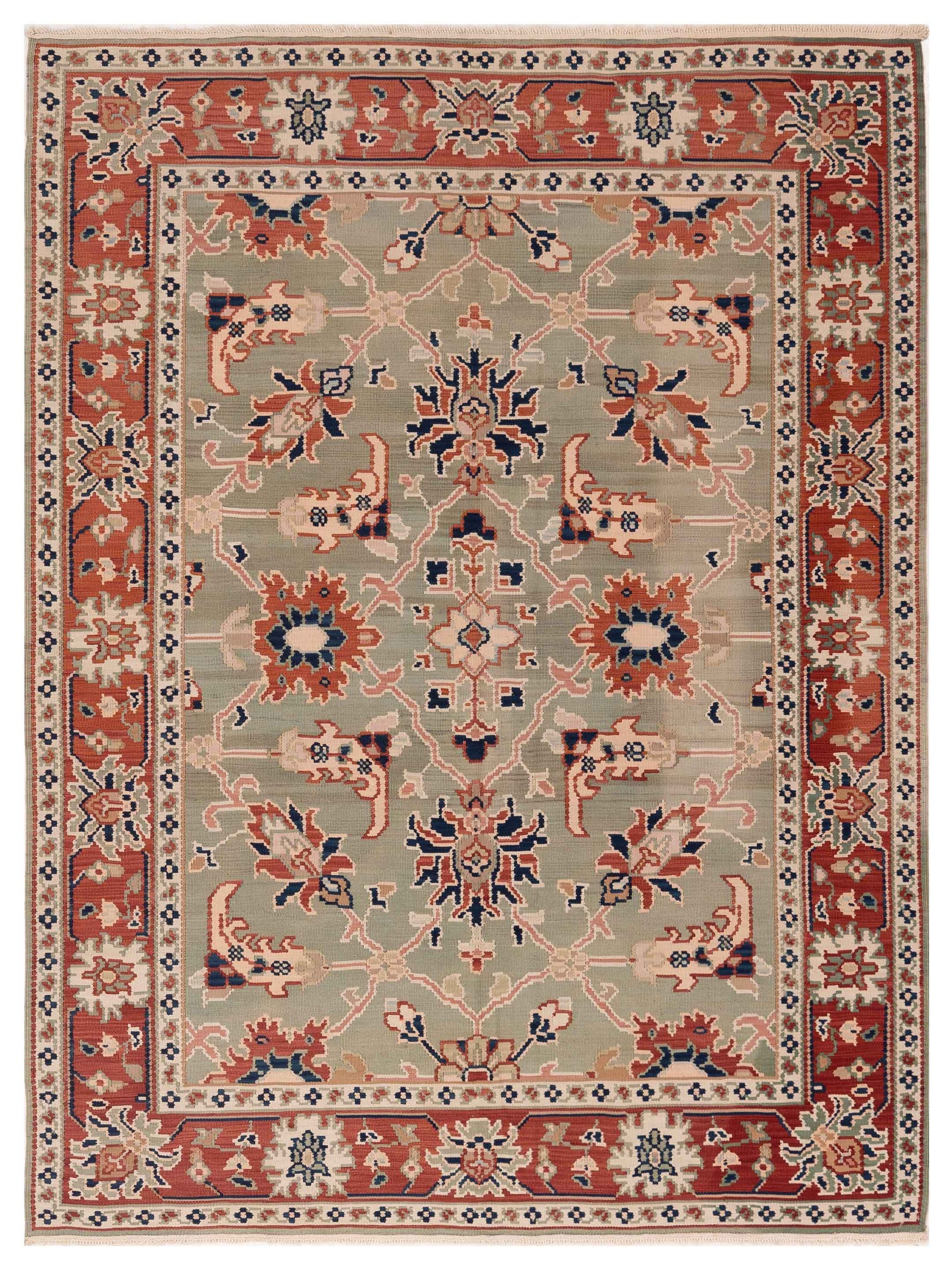 Pasha Transilvanian Kilim  Green Red Traditional