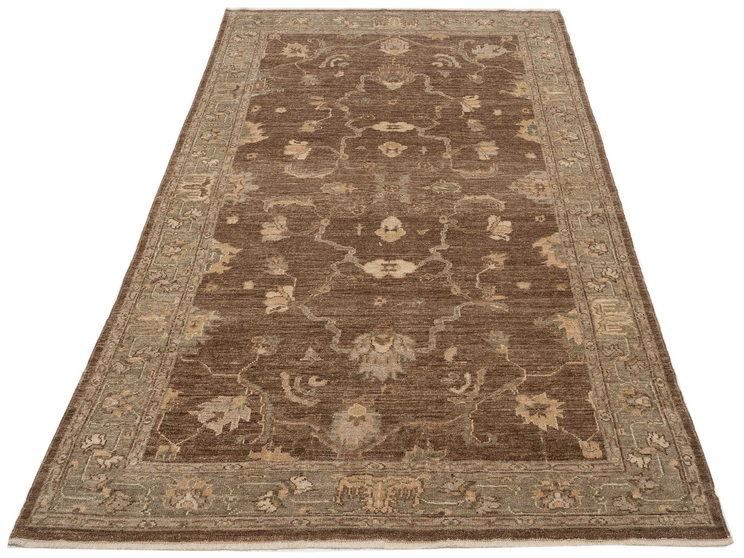 Angora Oushak 130293 Brown Green 6.2x11.9 Hand Knotted Rug