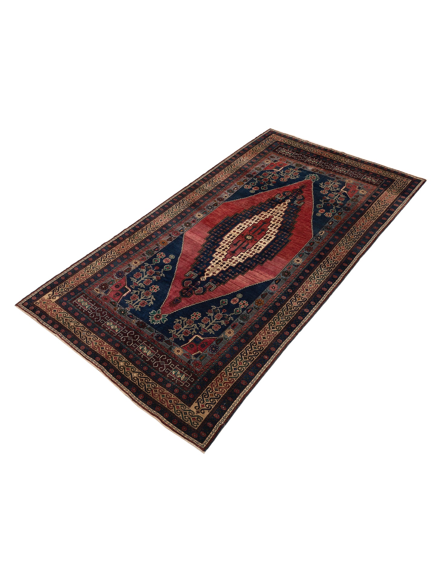 Old Anatolian 154121 Red Blue 6.1x11.1 Hand Knotted Rug