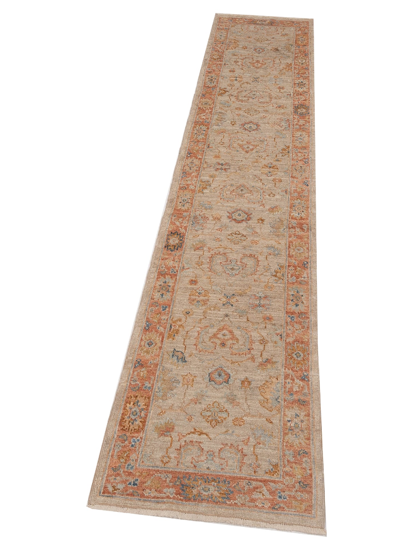 Angora Oushak 149451 Beige Rust 2.7x11.9 Hand Knotted Rug