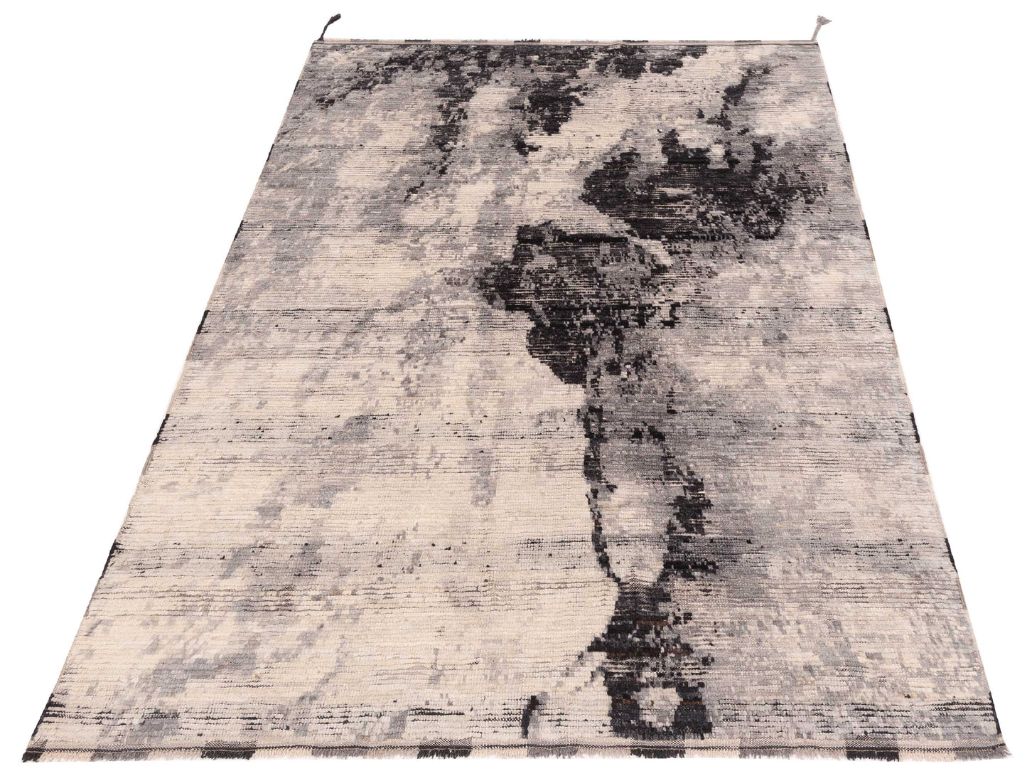 Berber Myra Ivory Black 5.11x8.8 Hand Knotted Rug