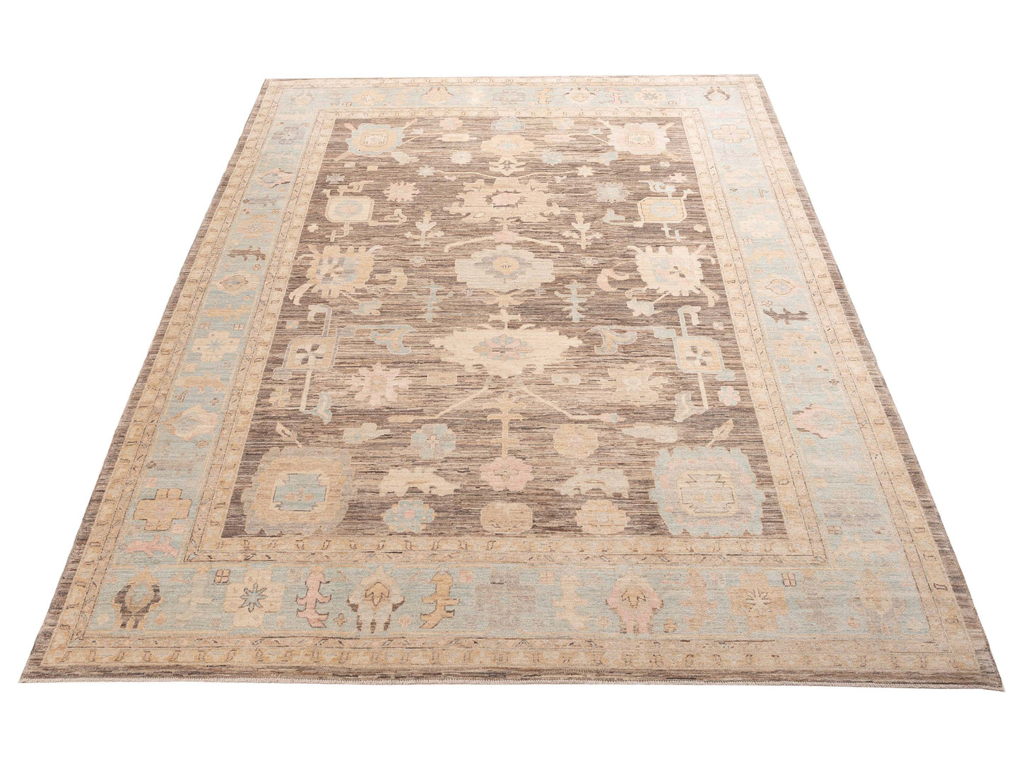 Anadol Oushak 156014 Brown Blue 10.4x13.9 Hand Knotted Rug