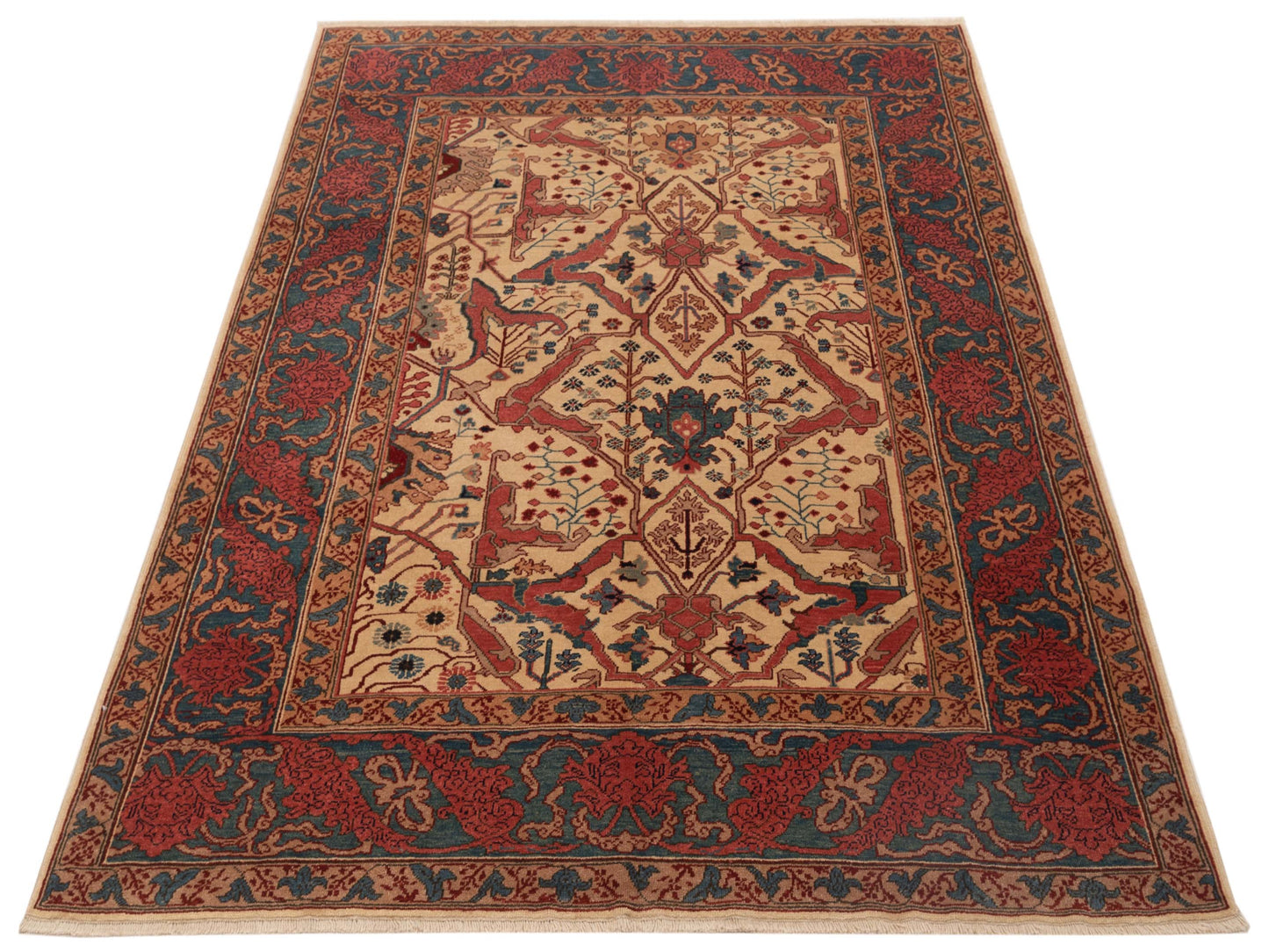 Antique Loom 120635 Beige Blue 6.7x8.5 Hand Knotted Rug