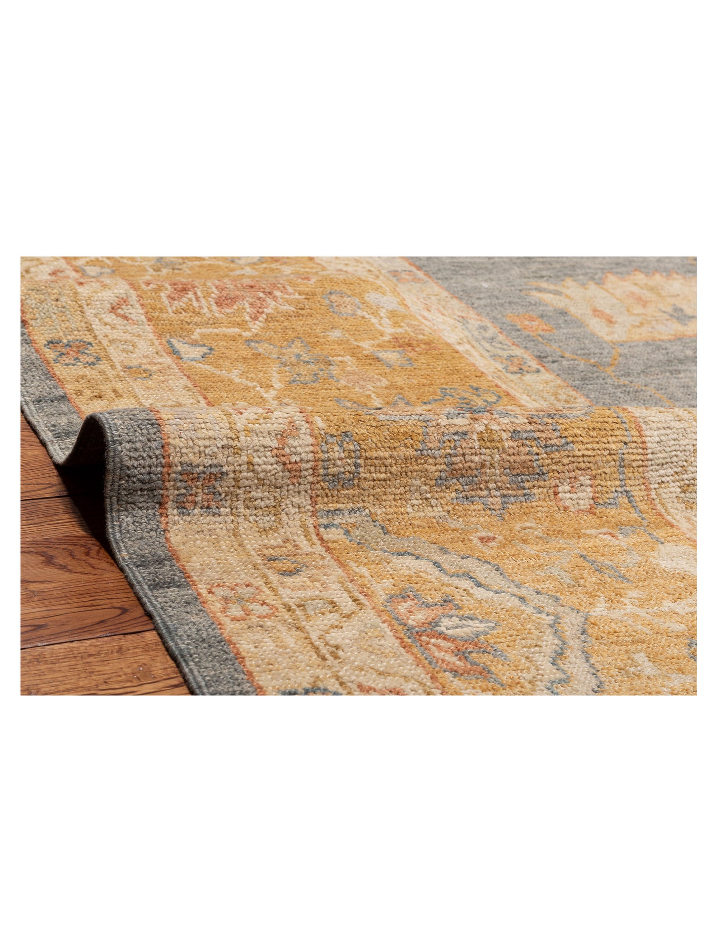 Angora Oushak 144510 Teal Blue Gold 12.6x18.10 Hand Knotted Rug