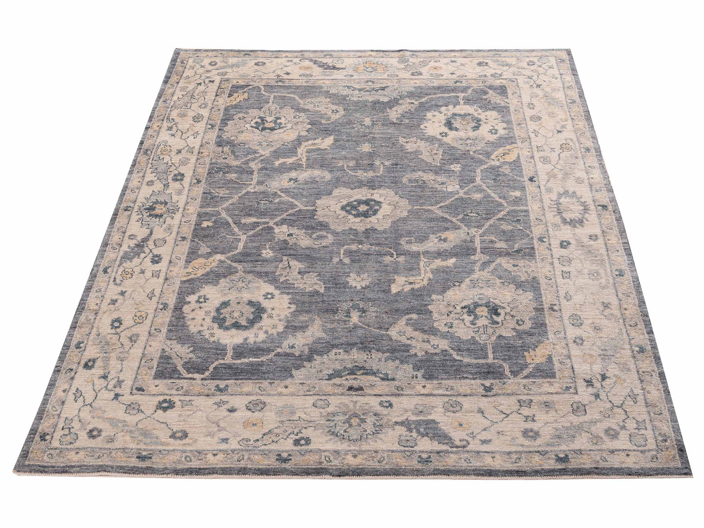 Angora Oushak 156097 Blue Ivory 7.10x9.10 Hand Knotted Rug